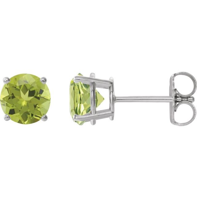 14K White 8 mm Natural Peridot Stud Earrings
