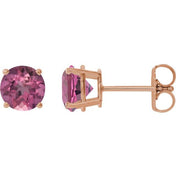 14K Rose 6 mm Natural Pink Tourmaline Stud Earrings