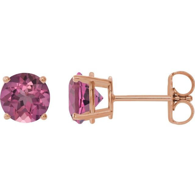 14K Rose 6 mm Natural Pink Tourmaline Stud Earrings