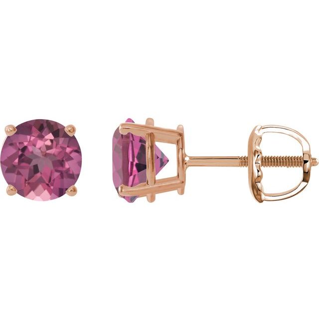 14K Rose 6 mm Natural Pink Tourmaline Stud Earrings