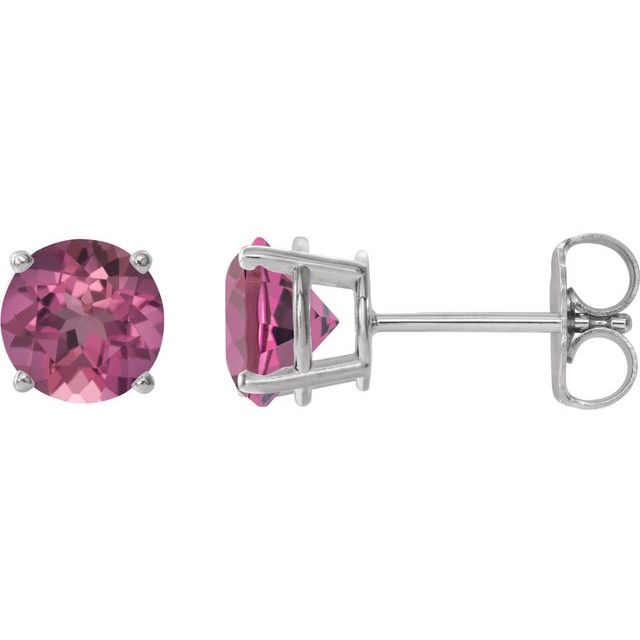 Sterling Silver Natural Pink Tourmaline Stud Earrings - 6 mm