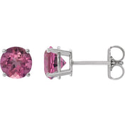 14K White 6 mm Natural Pink Tourmaline Stud Earrings