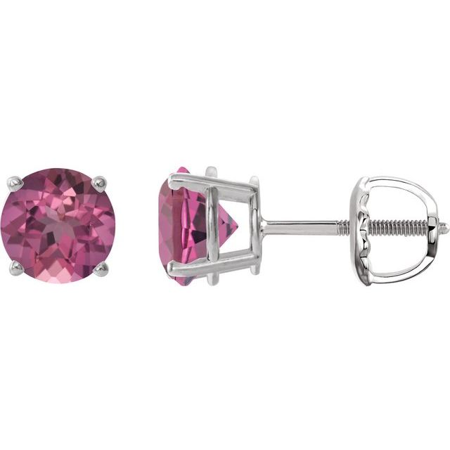 14K White 6 mm Natural Pink Tourmaline Stud Earrings