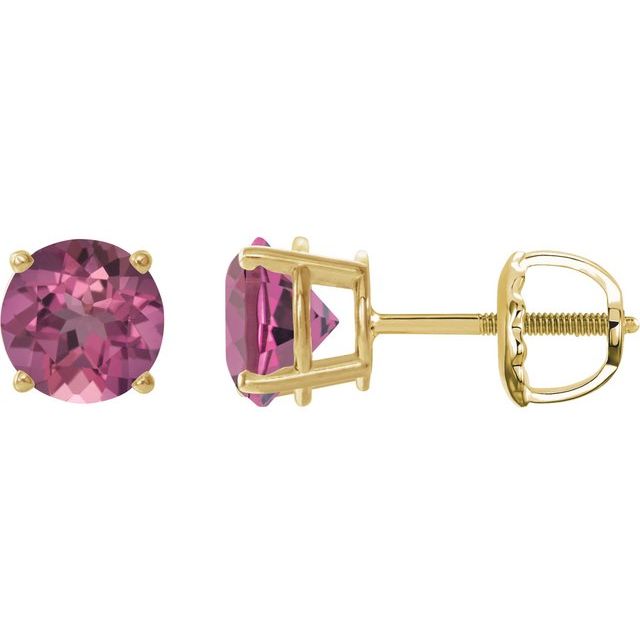 14K Yellow 6 mm Natural Pink Tourmaline Stud Earrings