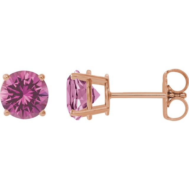 14K Rose 8 mm Lab-Grown Pink Sapphire Stud Earrings