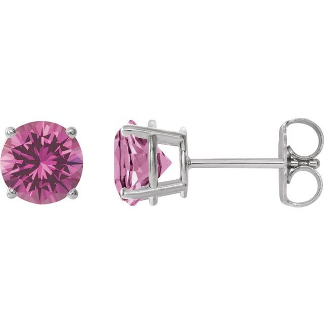 Platinum 8 mm Lab-Grown Pink Sapphire Stud Earrings