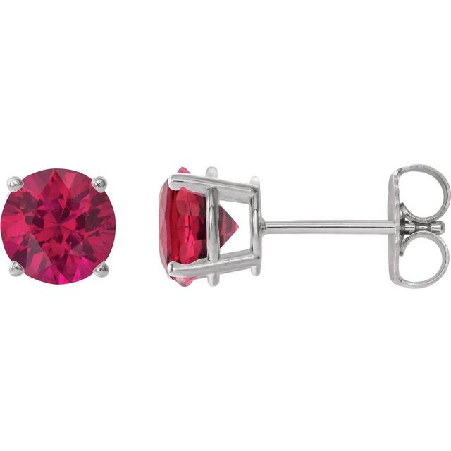 14K White 6 mm Lab-Grown Ruby Stud Earrings