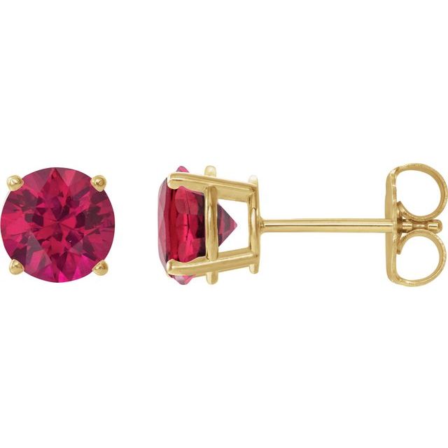 14K Yellow 8 mm Lab-Grown Ruby Stud Earrings