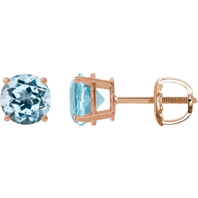 14K Rose 8 mm Natural Sky Blue Topaz Stud Earrings