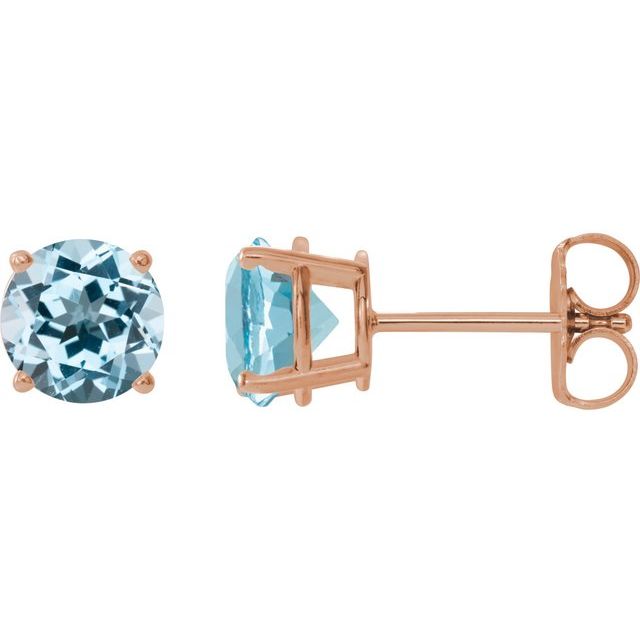 14K Rose 6 mm Natural Sky Blue Topaz Stud Earrings