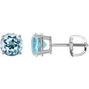 14K White 8 mm Natural Sky Blue Topaz Stud Earrings
