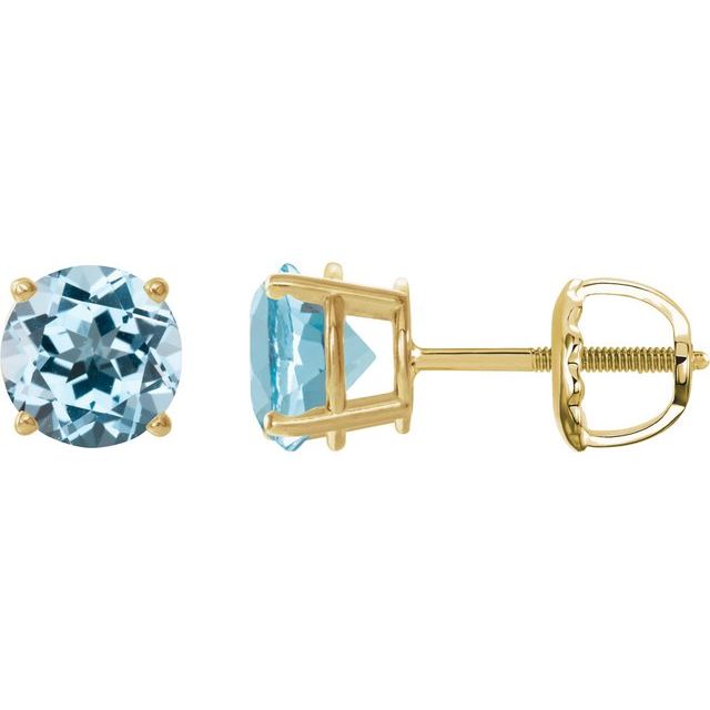 14K Yellow 8 mm Natural Sky Blue Topaz Stud Earrings