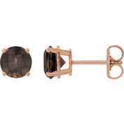 14K Rose 8 mm Natural Smoky Quartz Stud Earrings