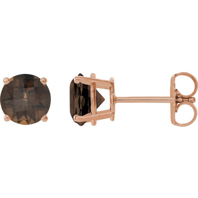 14K Rose 8 mm Natural Smoky Quartz Stud Earrings