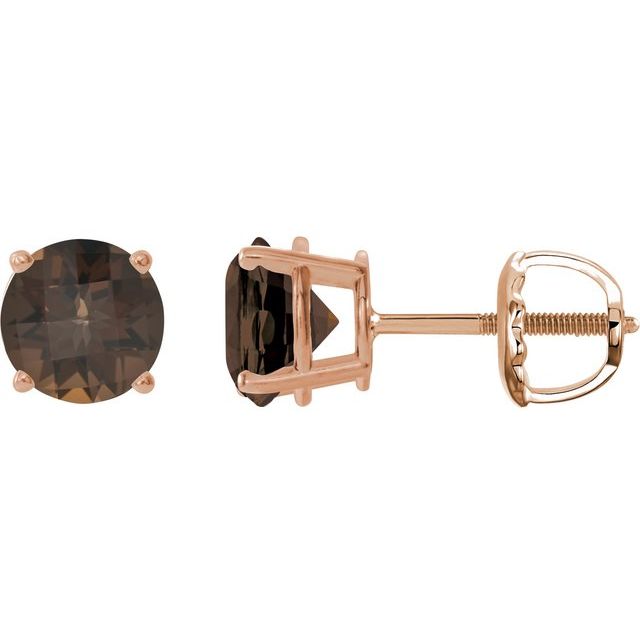 14K Rose 8 mm Natural Smoky Quartz Stud Earrings