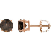 14K Rose 7 mm Natural Smoky Quartz Stud Earrings