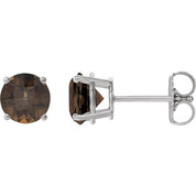 Sterling Silver 8 mm Natural Smoky Quartz Stud Earrings