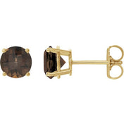 14K Yellow 7 mm Natural Smoky Quartz Stud Earrings