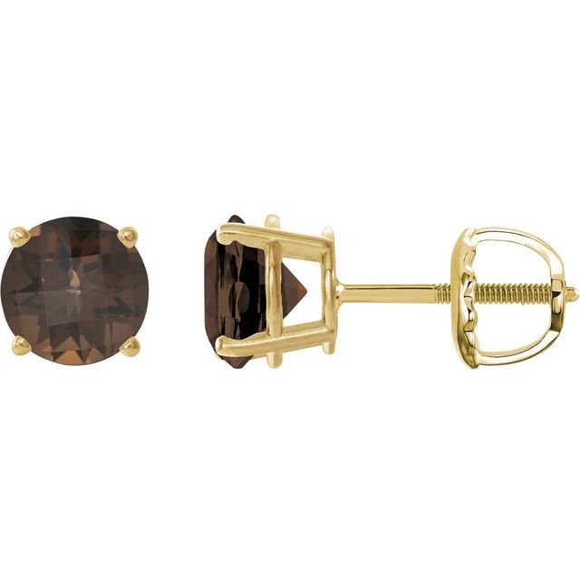 14K Yellow 8 mm Natural Smoky Quartz Stud Earrings