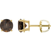 14K Yellow 7 mm Natural Smoky Quartz Stud Earrings