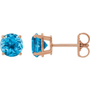 14K Rose 8 mm Natural Swiss Blue Topaz Stud Earrings