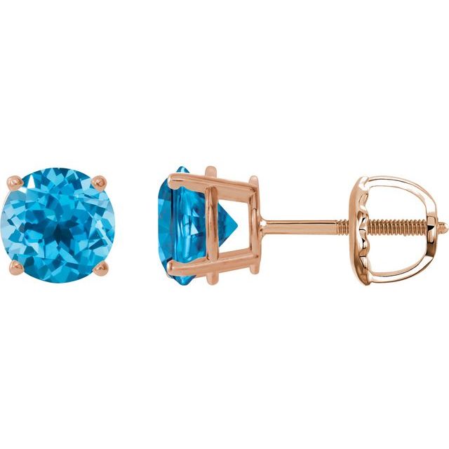 14K Rose 8 mm Natural Swiss Blue Topaz Stud Earrings