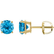 14K Yellow 7 mm Natural Swiss Blue Topaz Stud Earrings