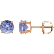 14K Rose 7 mm Natural Tanzanite Stud Earrings