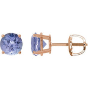 14K Rose 7 mm Natural Tanzanite Stud Earrings