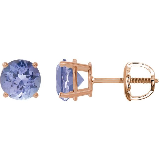 14K Rose 7 mm Natural Tanzanite Stud Earrings