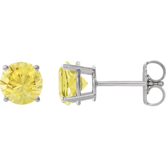 Platinum 8 mm Lab-Grown Yellow Sapphire Stud Earrings