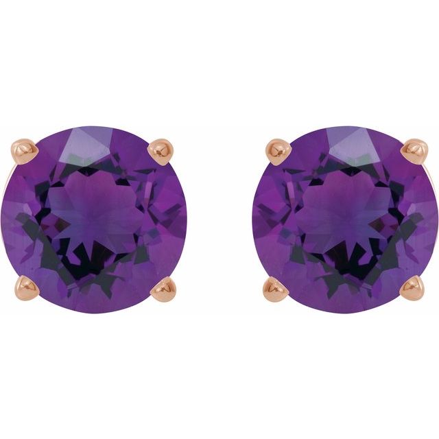 14K Rose 8 mm Natural Amethyst Stud Earrings