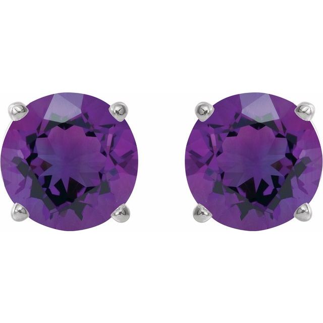 Sterling Silver 8 mm Natural Amethyst Stud Earrings
