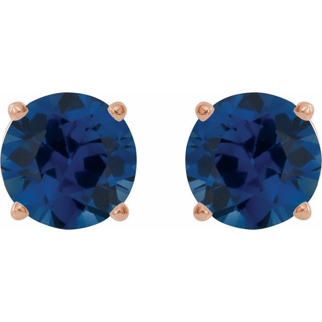 14K Rose 8 mm Lab-Grown Blue Sapphire Stud Earrings