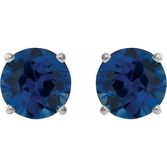 14K White 5 mm Natural Blue Sapphire Stud Earrings