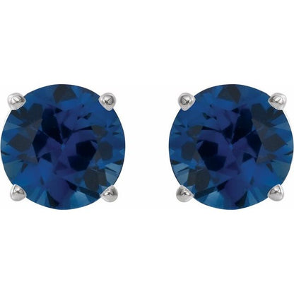 14K White 5 mm Natural Blue Sapphire Stud Earrings