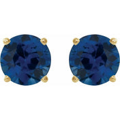 14K Yellow 8 mm Lab-Grown Blue Sapphire Stud Earrings
