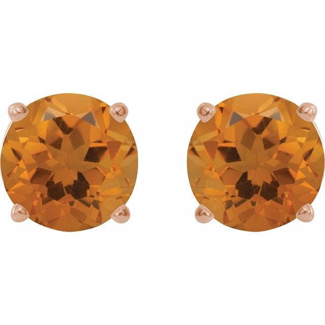 14K Rose 8 mm Natural Citrine Stud Earrings