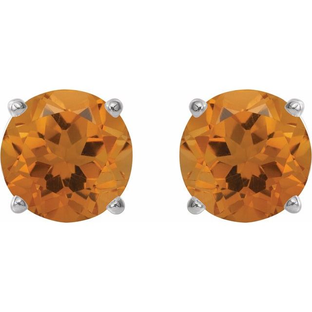 Sterling Silver 8 mm Natural Citrine Stud Earrings