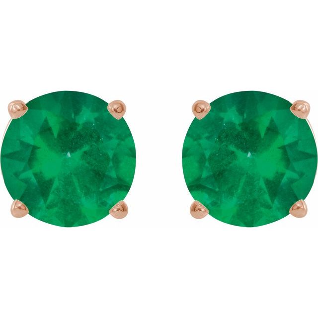 14K Rose 5 mm Natural Emerald Stud Earrings