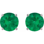 Sterling Silver 7 mm Lab-Grown Emerald Stud Earrings