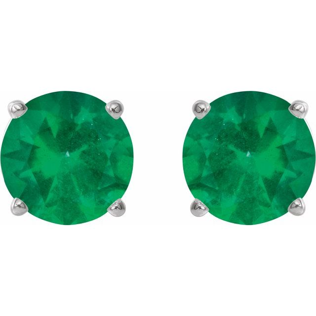 14K White 5 mm Natural Emerald Stud Earrings