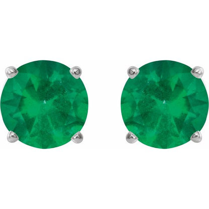 14K White 5 mm Natural Emerald Stud Earrings