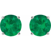 Sterling Silver 8 mm Lab-Grown Emerald Stud Earrings