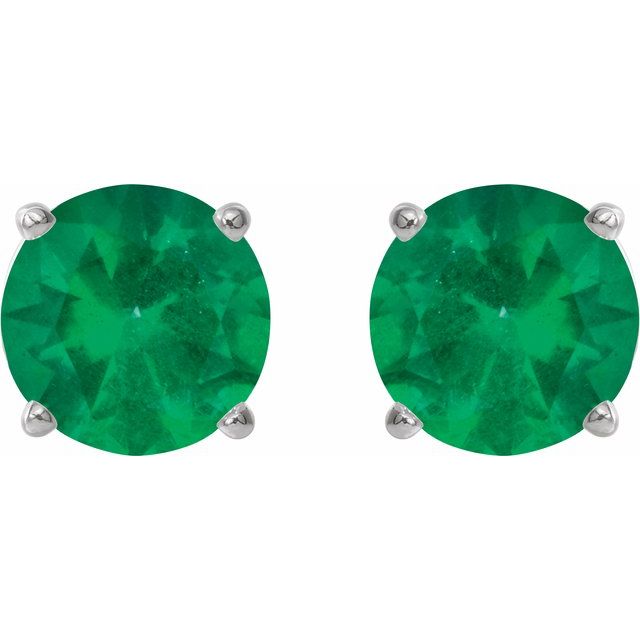 Sterling Silver 8 mm Lab-Grown Emerald Stud Earrings