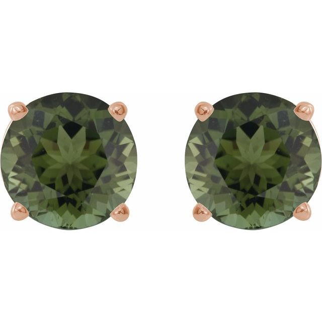 14K Rose 6 mm Natural Green Tourmaline Stud Earrings