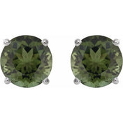 14K White 6 mm Natural Green Tourmaline Stud Earrings