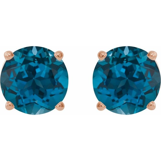 14K Rose 8 mm Natural London Blue Topaz Stud Earrings