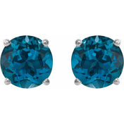 Platinum 8 mm Natural London Blue Topaz Stud Earrings