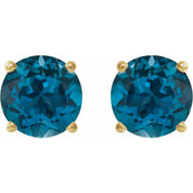 14K Yellow 8 mm Natural London Blue Topaz Stud Earrings